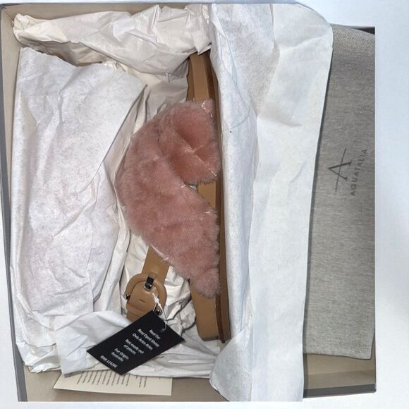 NWT in Box Aquatalia Ireena Shealing/Calf Fur Slippers with Dust Bag Size 8M - Picture 3 of 8